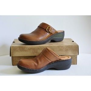 Born Women's size 9M Leather Wedge Mules - Buckle Accent - Brown W/Box - AVOCA